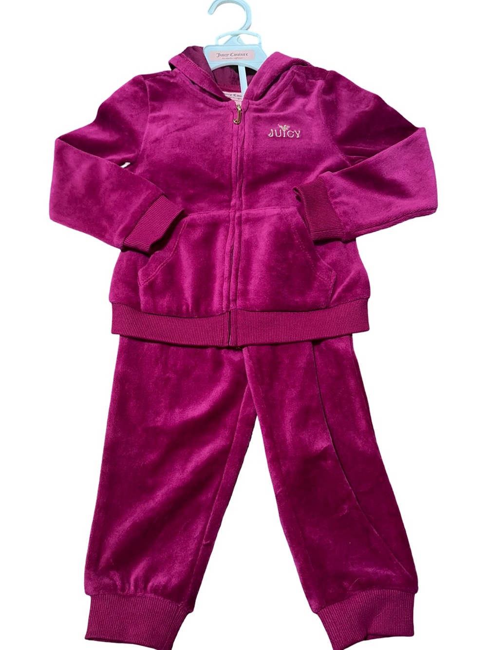 Juicy Couture Girls' Magenta Velour Hoodie & Jogger Set